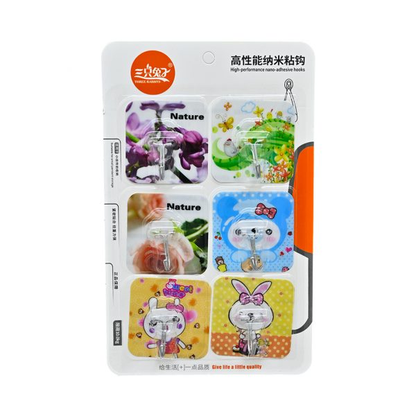 Colorful Self-Adhesive Wall Hooks 6pcs
